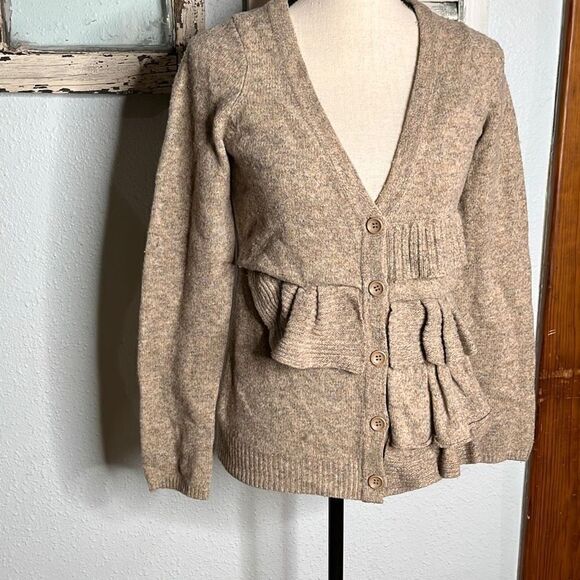 Moth Cardigan Sweater Beige Wool Blend Ruffle Womens Size Small - Picture 2 of 9
